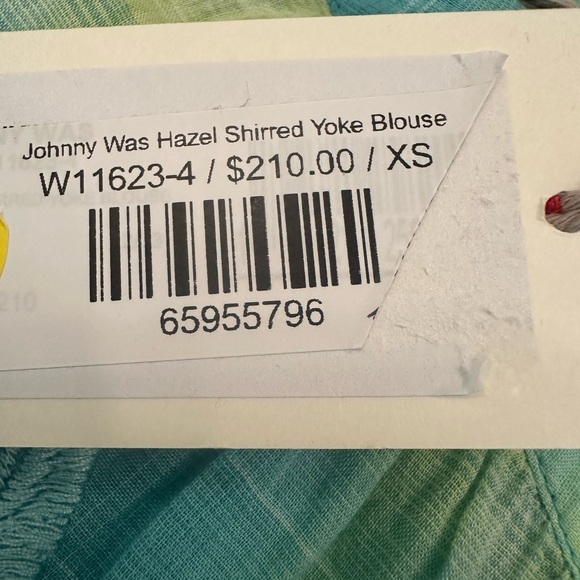 Johnny Was Turquoise and Lime Plaid Hazel Shirred Yoke Blouse XS NWT - Picture 8 of 8